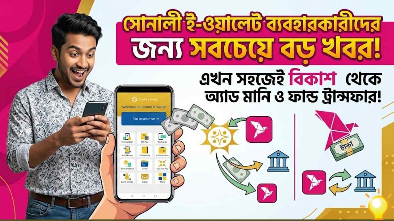সোনালী ই-ওয়ালেটে যুক্ত হলো বিকাশ অ্যাড মানি ও ফান্ড ট্রান্সফার সেবা